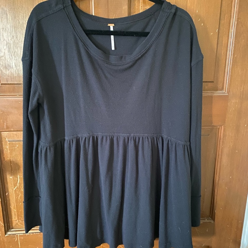 FREE PEOPLE black peplum long sleeve shirt